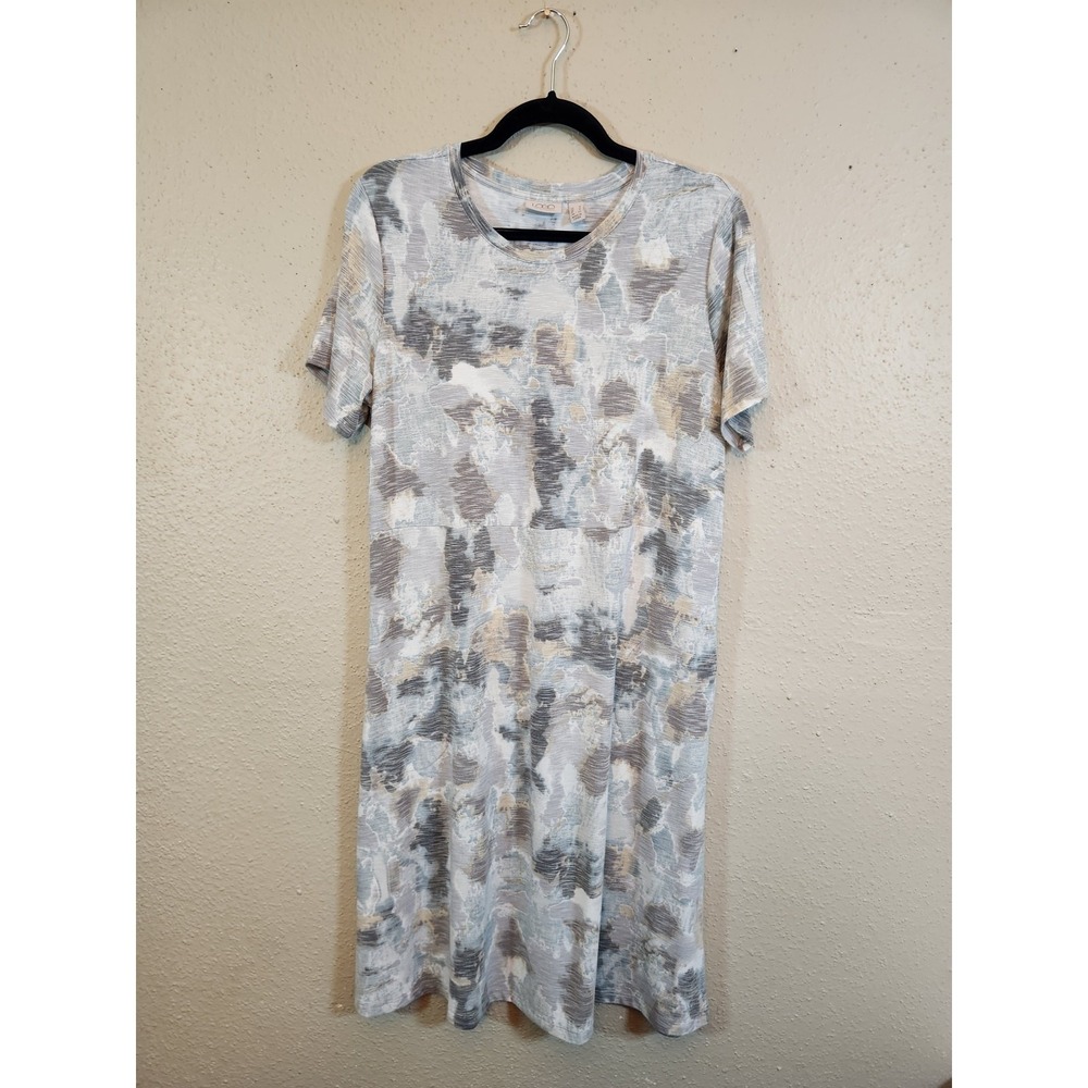 LOGO Lori Goldstein Womens M Grey Abstract Print Short Sleeve T-Shirt Midi Dress